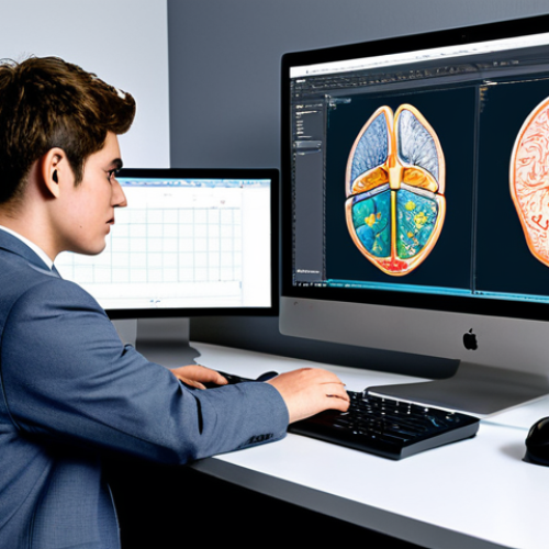 Home 17 컴퓨터그래픽스운용기능사 관련 정부 지원 프로그램 - A student fully clothed in professional attire, studying computer graphics software at a modern desk...