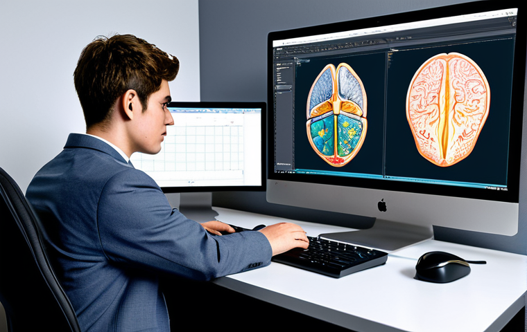 컴퓨터그래픽스운용기능사 관련 정부 지원 프로그램 - A student fully clothed in professional attire, studying computer graphics software at a modern desk...