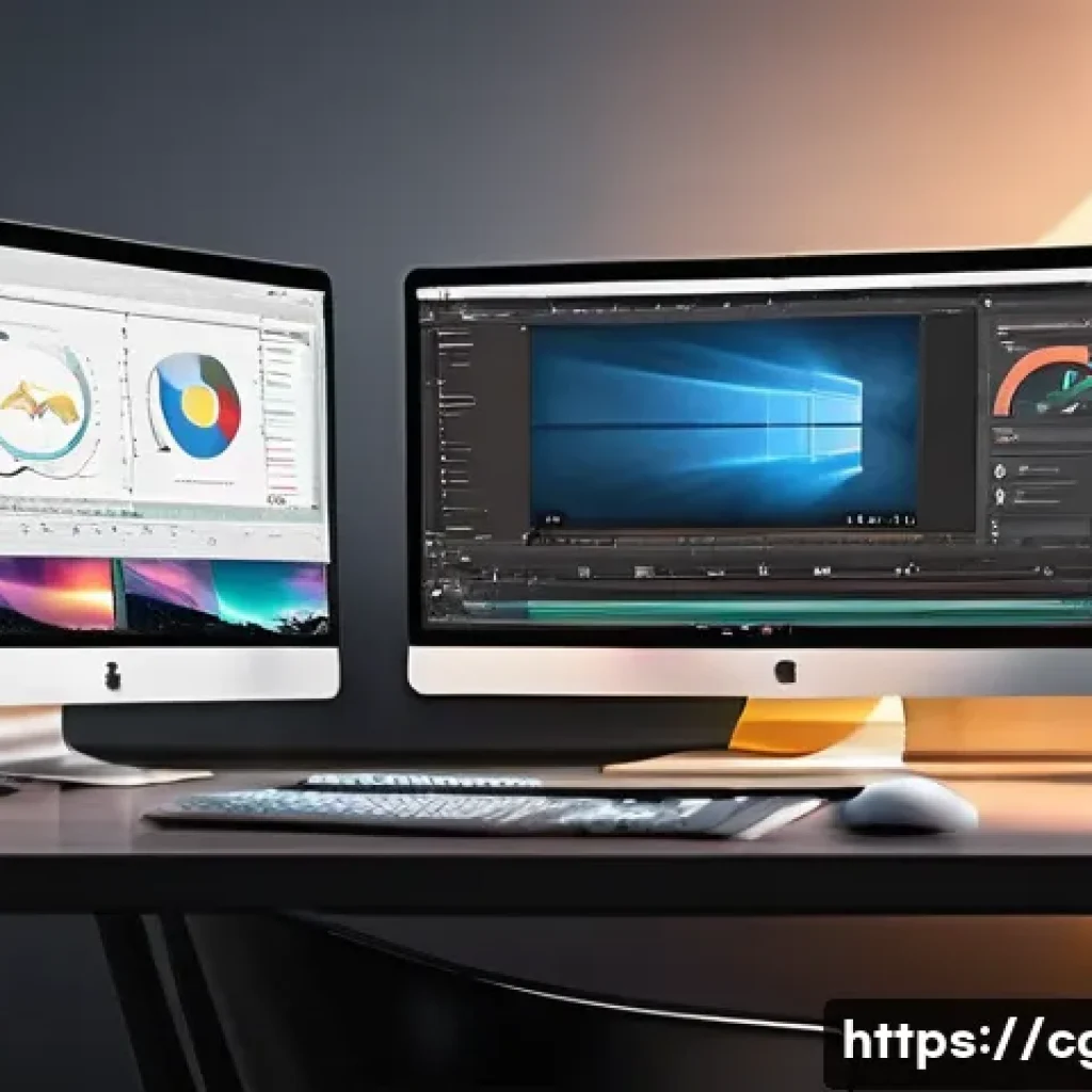 컴퓨터그래픽스운용기능사 자격증 실기 작업형 연습법 - A focused digital workspace showing a modern computer desk setup with dual monitors displaying Adobe...