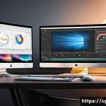 컴퓨터그래픽스운용기능사 자격증 실기 작업형 연습법 - A focused digital workspace showing a modern computer desk setup with dual monitors displaying Adobe...