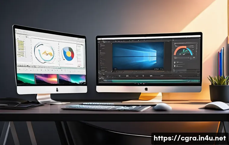 컴퓨터그래픽스운용기능사 자격증 실기 작업형 연습법 - A focused digital workspace showing a modern computer desk setup with dual monitors displaying Adobe...